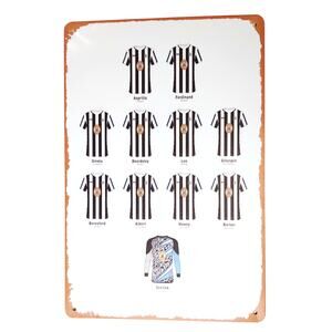 Newcastle Lineup Tin Sign 12×8 Retro Football Jersey Formation Metal Wall Decor